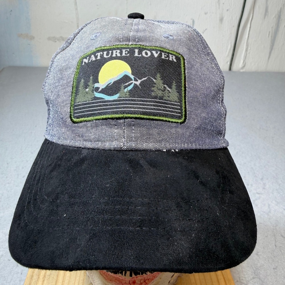 Nature Lover Mountain Sun Patch Baseball Cap Denim Suede Blend One Size